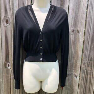 Nina Ricci Cashmere Silk Cardigan Top Blouse Sweater Layered Small Black button